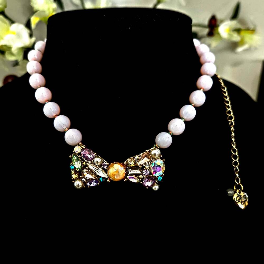 Betsey Johnson Sweet Shop Pink Beaded Crystal Bow Necklace